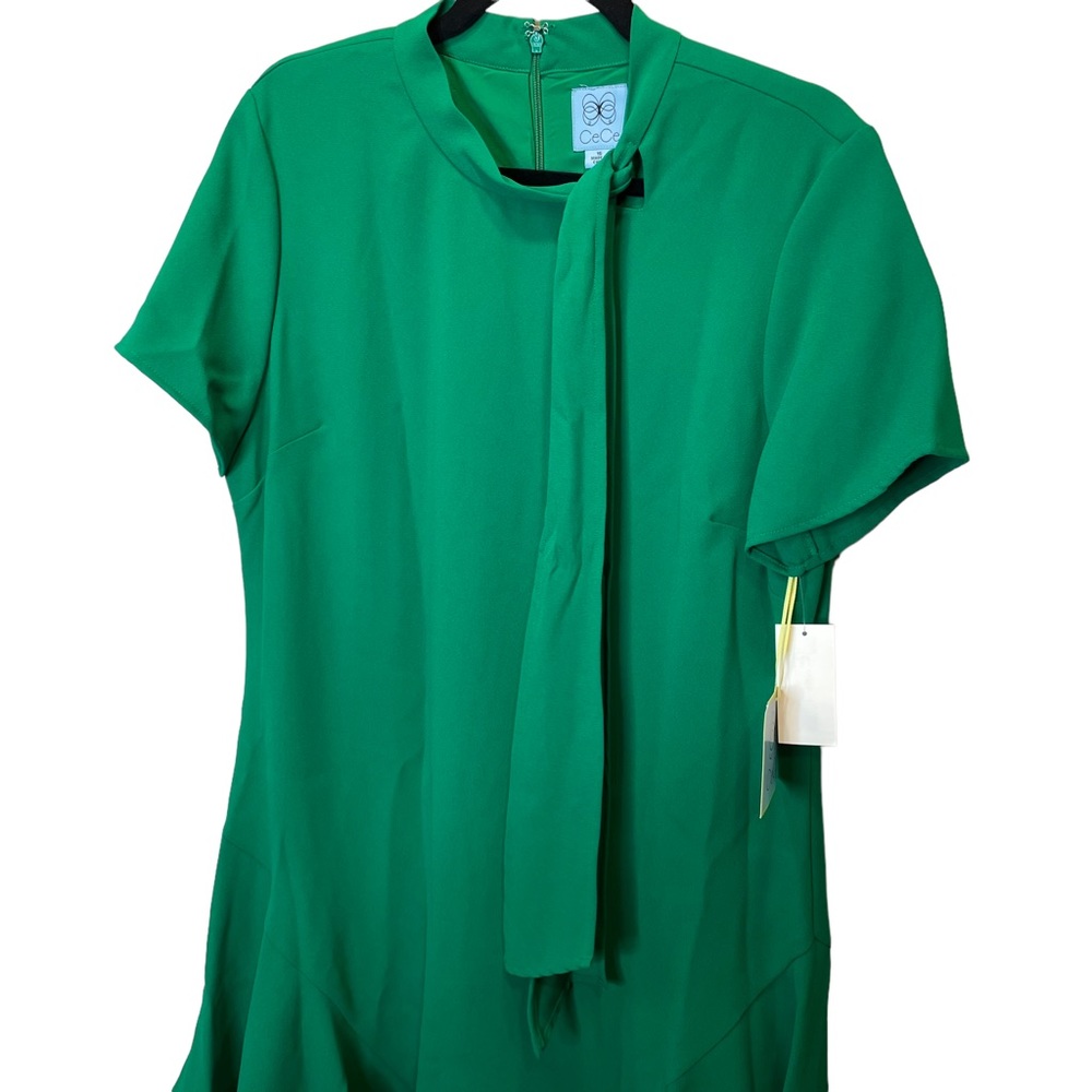 CeCe Bow Neck Short Sleeve Dress Lush Green Size 16 New - Picture 8 of 10
